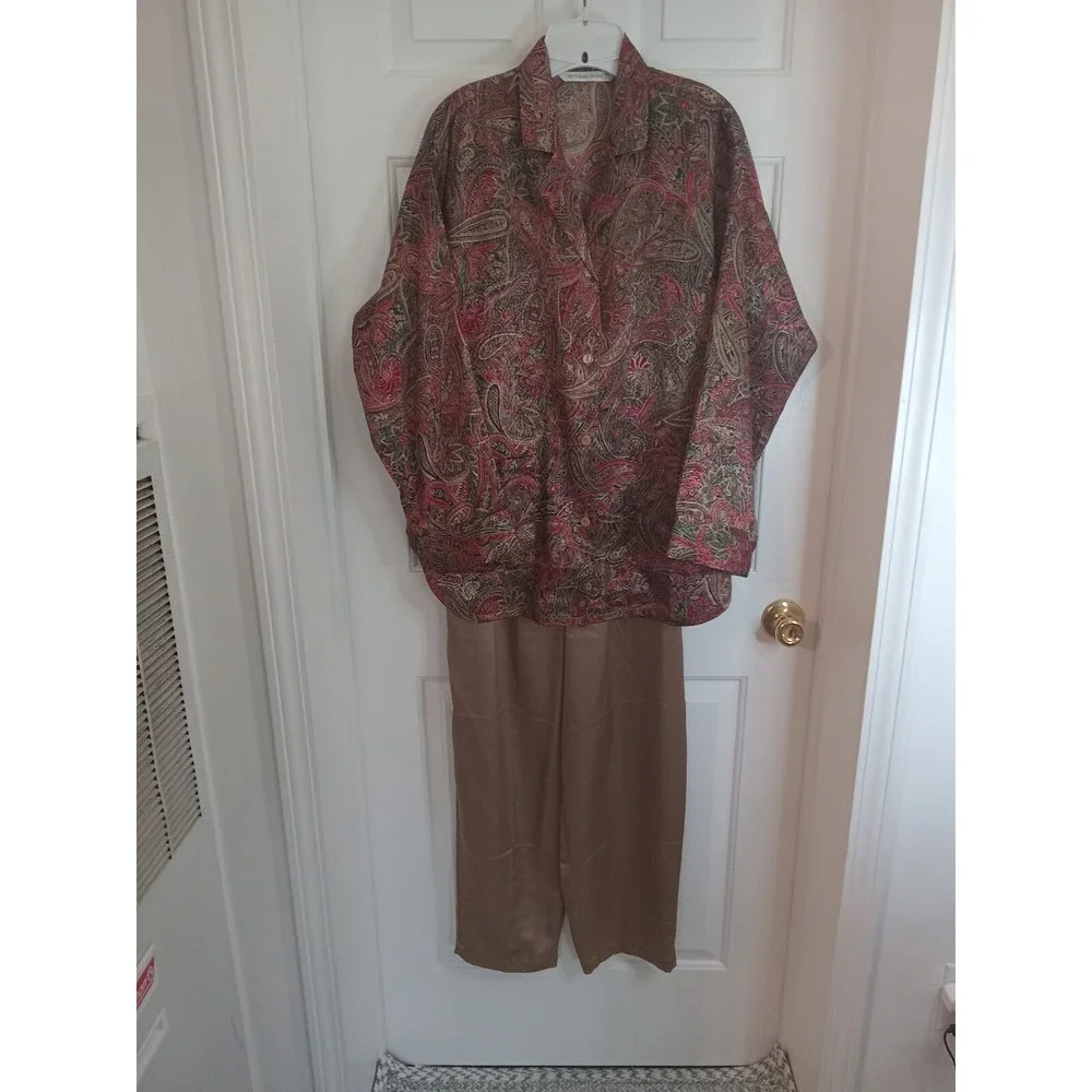 Vintage Victoria's Secret Button Down‎ Paisley Print Pajama Set Sz Med